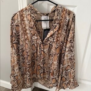 Dear John Brown and Tan Snake Print Top
